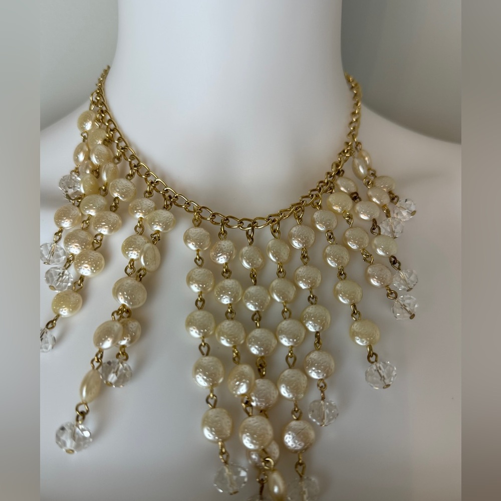 Gold-Tone Cascading Pearl Statement Necklace